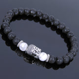 Lava Rock White Howlite Tibetan Silver Bracelet Buddha Yoga Mala for Men Women DiyNotion Handmade T124
