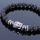 Lava Rock Hematite Tibetan Silver Bracelet Buddha Yoga Mala for Men Women DiyNotion Handmade T125