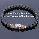 Lava Rock Golden Agarwood Tibetan Silver Sakyamuni Bracelet Buddha Yoga Mala for Men Women DiyNotion Handmade T126