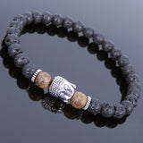 Lava Rock Golden Agarwood Tibetan Silver Sakyamuni Bracelet Buddha Yoga Mala for Men Women DiyNotion Handmade T126