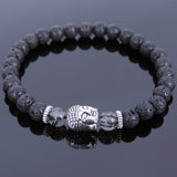 Lava Rock Black Rutilated Quartz Tibetan Silver Bracelet Buddha Yoga Mala for Men Women DiyNotion Handmade T127