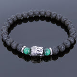 Lava Rock Malachite Tibetan Silver Bracelet Buddha Yoga Mala for Men Women DiyNotion Handmade T128