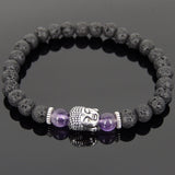 Lava Rock Amethyst Tibetan Silver Bracelet Buddha Yoga Mala for Men Women DiyNotion Handmade T129