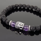 Lava Rock Amethyst Tibetan Silver Bracelet Buddha Yoga Mala for Men Women DiyNotion Handmade T129