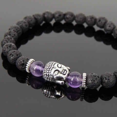 Lava Rock Amethyst Tibetan Silver Bracelet Buddha Yoga Mala for Men Women DiyNotion Handmade T129