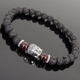 Lava Rock Garnet Tibetan Silver Bracelet Buddha Yoga Mala for Men Women DiyNotion Handmade T130