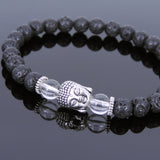 Lava Rock White Crystal Tibetan Silver Bracelet Buddha Yoga Mala for Men Women DiyNotion Handmade T131