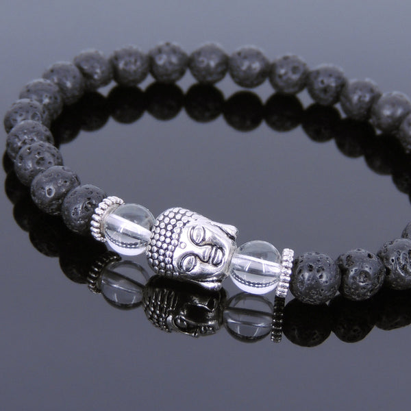 Lava Rock White Crystal Tibetan Silver Bracelet Buddha Yoga Mala for Men Women DiyNotion Handmade T131