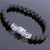 Lava Rock White Crystal Tibetan Silver Bracelet Buddha Yoga Mala for Men Women DiyNotion Handmade T131