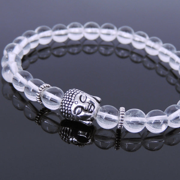 White Crystal Tibetan Silver Bracelet Buddha Yoga Mala for Men Women DiyNotion Handmade T132