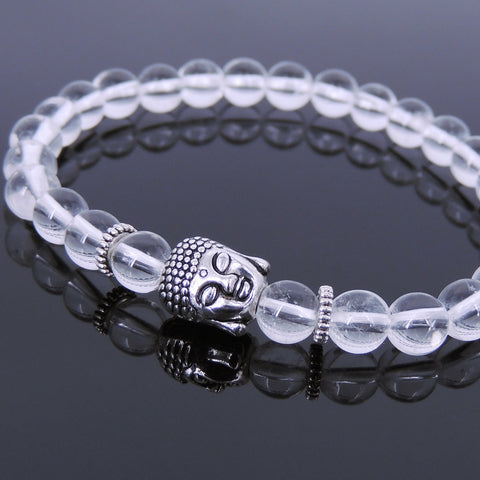 White Crystal Tibetan Silver Bracelet Buddha Yoga Mala for Men Women DiyNotion Handmade T132