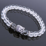 White Crystal Black Rutilated Quartz Tibetan Silver Bracelet Buddha Yoga Mala for Men Women DiyNotion Handmade T133