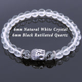 White Crystal Black Rutilated Quartz Tibetan Silver Bracelet Buddha Yoga Mala for Men Women DiyNotion Handmade T133