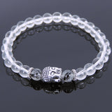 White Crystal Black Rutilated Quartz Tibetan Silver Bracelet Buddha Yoga Mala for Men Women DiyNotion Handmade T133