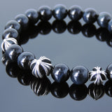 Men's Women Bracelet with Blue Tiger Eye Sterling Silver Cross Beads DiyNotion Handmae BR749