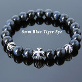Men's Women Bracelet with Blue Tiger Eye Sterling Silver Cross Beads DiyNotion Handmae BR749