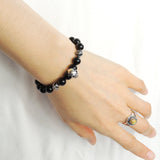 Men's Women Bracelet with Black Obsidian Sterling Silver Skull Cross Beads DiyNotion Handmae BR751