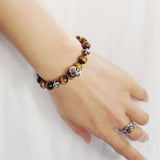 Men's Women Bracelet with Brown Tiger Eye Sterling Silver Skull Cross Beads DiyNotion Handmae BR752