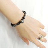 Men's Women Bracelet with Brown Blue Tiger Eye Sterling Silver Skull Cross Beads DiyNotion Handmae BR755