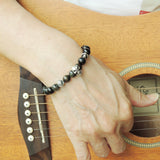 Men's Women Bracelet with Rare Mixed Blue Tiger Eye Sterling Silver Skull Cross Beads DiyNotion Handmae BR754