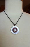 Vintage Carved Mother of Pearl Button Pendant Necklace, White MOP Buttons, Layered Button Necklace, 17" Oxidized Silver Chain, MPN151
