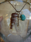 Vintage Carved Mother of Pearl Button Charm Necklace, Natural Seashell, Turquoise Nugget Bead, 18" Vintage Silver Chain, MPN153