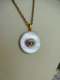Vintage Smoky MOP Button Pendant Necklace, Mother of Pearl, Layered Button Necklace, 24" Gold Chain, Button Jewelry, MPN154