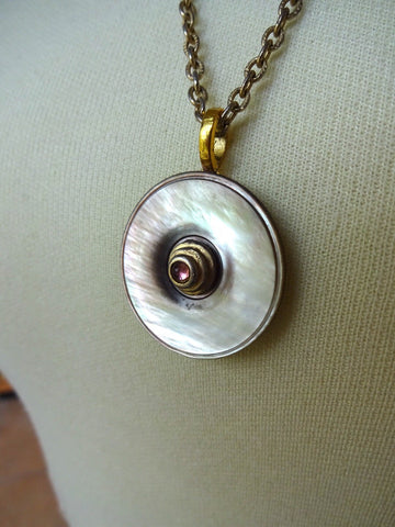 Vintage Smoky MOP Button Pendant Necklace, Mother of Pearl, Layered Button Necklace, 24" Gold Chain, Button Jewelry, MPN154