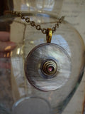 Vintage Smoky MOP Button Pendant Necklace, Mother of Pearl, Layered Button Necklace, 24" Gold Chain, Button Jewelry, MPN154