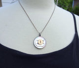 Handmade Vintage Mother of Pearl Button & Buckle Pendant Necklace, Antique White MOP Buckle, Sterling Silver Ball Chain, MPN212