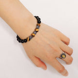 Handmade Men Women Healing Gemstone Bracelet Black Obsidian Tiger Eye S925 Sterling Silver Spacers & Clasp DiyNotion BR123
