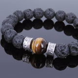 Lava Rock Tiger Eye Tibetan Silver Bracelet Yoga Mala for Men Women DiyNotion Handmade T135