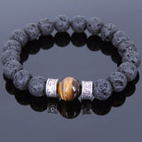 Lava Rock Tiger Eye Tibetan Silver Bracelet Yoga Mala for Men Women DiyNotion Handmade T135