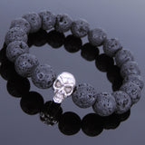 Lava Rock Tibetan Silver Skull Bracelet Yoga for Men Women DiyNotion Handmade T137