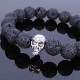 Lava Rock Tibetan Silver Skull Bracelet Yoga for Men Women DiyNotion Handmade T137