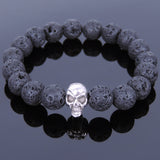 Lava Rock Tibetan Silver Skull Bracelet Yoga for Men Women DiyNotion Handmade T137