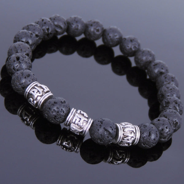 Lava Rock Tibetan Silver OM Bead Bracelet Yoga Mala for Men Women DiyNotion Handmade T138