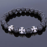 Lava Rock Tibetan Silver Cross Bracelet Yoga for Men Women DiyNotion Handmade T139