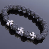 Lava Rock Tibetan Silver Cross Bracelet Yoga for Men Women DiyNotion Handmade T139