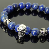 Men's Women Bracelet with Natural Lapis Lazuli Sterling Silver Skull Cross Beads DiyNotion Handmae BR756