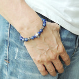 Men's Women Bracelet with Natural Lapis Lazuli Sterling Silver Skull Cross Beads DiyNotion Handmae BR756
