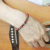 Men's Women Bracelet with Red Jasper Stone Sterling Silver Skull Cross Beads DiyNotion Handmae BR757