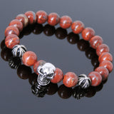Men's Women Bracelet with Red Jasper Stone Sterling Silver Skull Cross Beads DiyNotion Handmae BR757