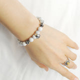 Men's Women Bracelet with White Howlite Sterling Silver Skull Cross Beads DiyNotion Handmae BR758