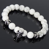 Men's Women Bracelet with White Howlite Sterling Silver Skull Cross Beads DiyNotion Handmae BR758