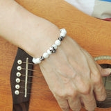 Men's Women Bracelet with White Howlite Sterling Silver Skull Cross Beads DiyNotion Handmae BR758