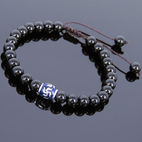 Men's Women Black Onyx Adjustable Bracelet 925 Sterling Silver Bead DiyNotion BR730