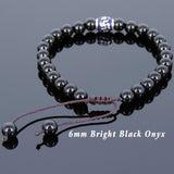 Men's Women Black Onyx Adjustable Bracelet 925 Sterling Silver Bead DiyNotion BR730