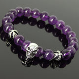 Men's Women Bracelet with Amethyst Sterling Silver Skull Cross Beads DiyNotion Handmae BR762