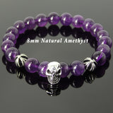 Men's Women Bracelet with Amethyst Sterling Silver Skull Cross Beads DiyNotion Handmae BR762